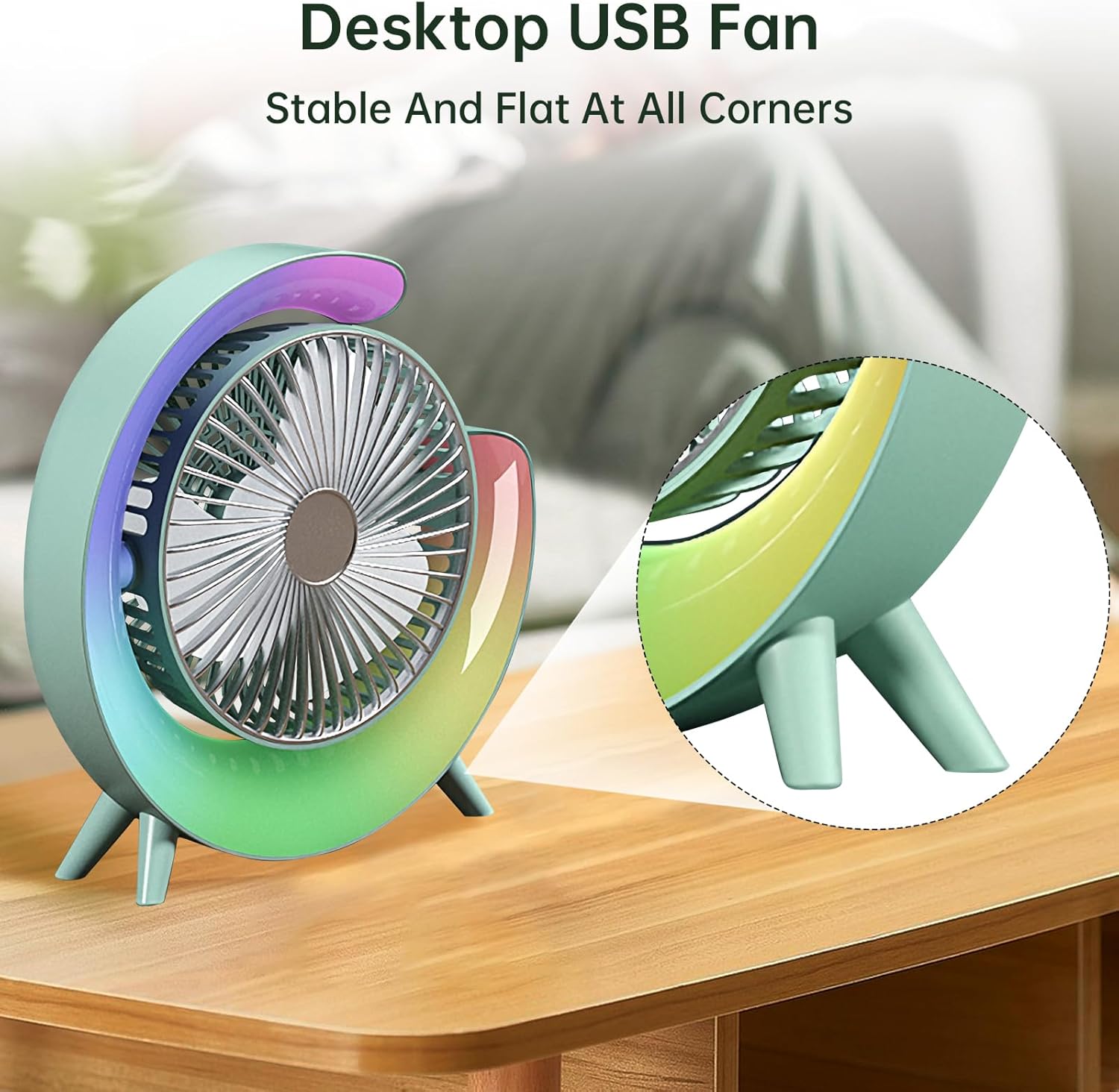 Colorful LED Light, USB Rechargeable Fan