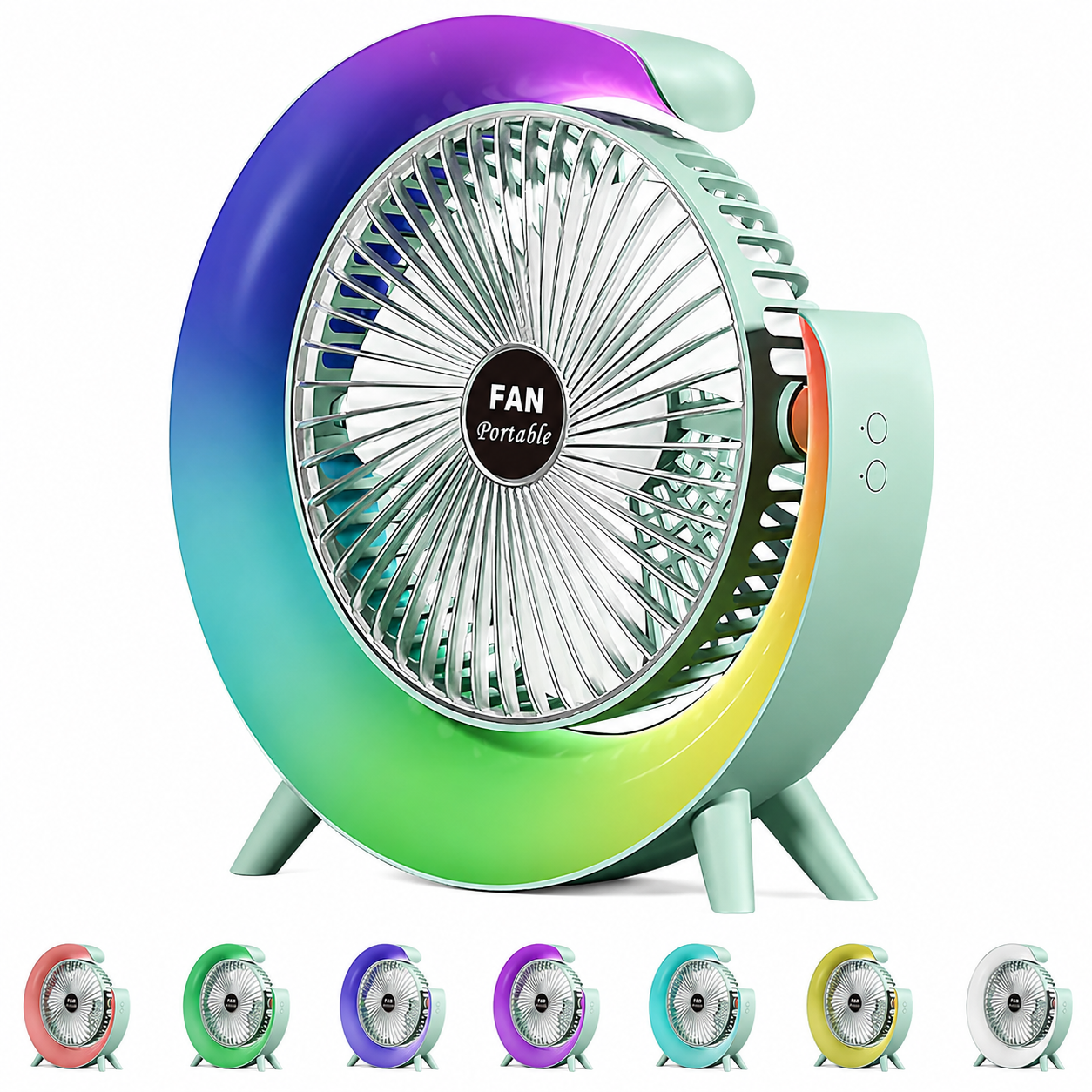 Colorful LED Light, USB Rechargeable Fan